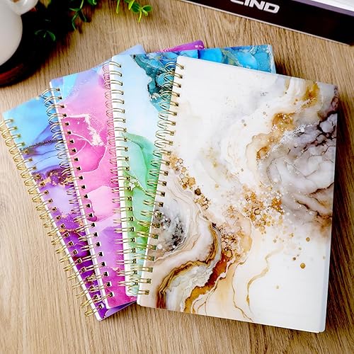 Miniatura 6 de BOOKNOW 4 cuadernos en espiral A5, cuadernos de espiral marmoleados, cuadernos con rayas universitarias para mujeres, regalo de oficina, suministros