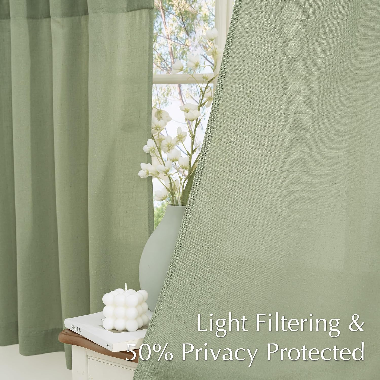 NICETOWN Kitchen Curtains 30 Inch Linen Textured Tier Curtains Farmhouse