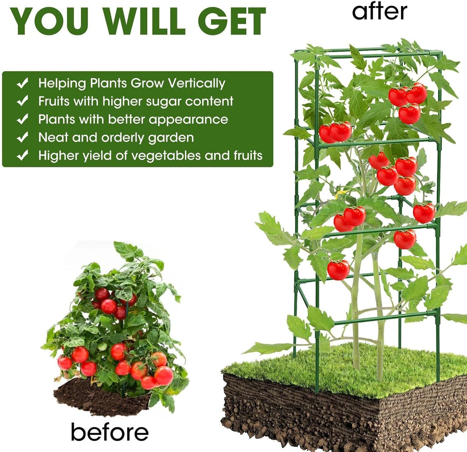 Tomato Plant Cage, Plant Support Rack, 41.34 Inches Size Versatile Heavy Duty Frame, Garden Trellis Set for Climbing Vegetables, Fruits, Flowers, Lawn, Patio and Bed Use