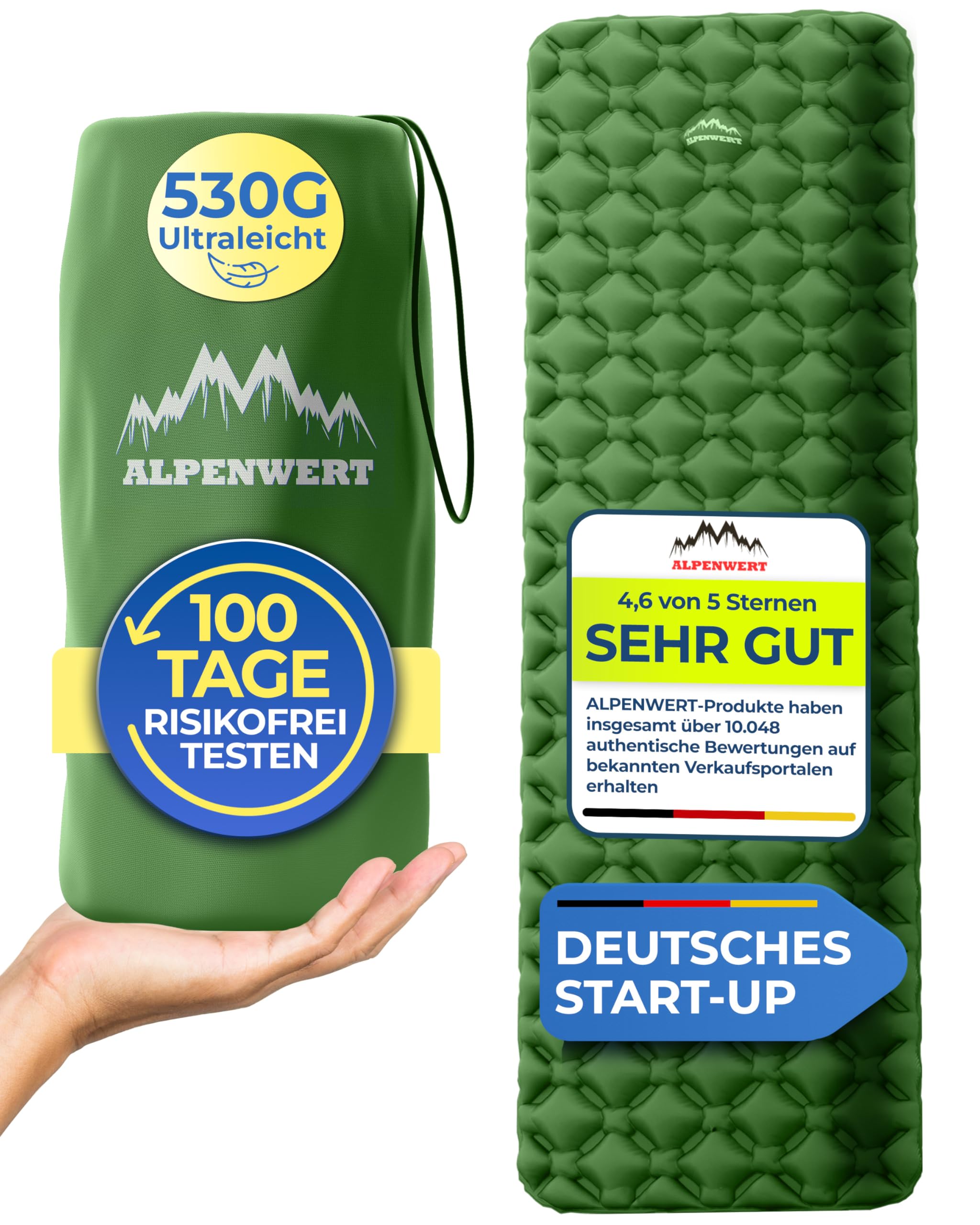 Alpenwert® Isomatte Outdoor [Kleines Packmaß & Ultraleicht] Luftmatratze perfekt für Camping, Wandern, Backpacking UVM. - Schlafmatte aufblasbar