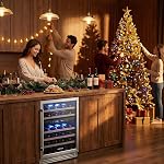 BODEGACOOLER Wine Cellar with Glass Door,24 Inch Dual Zone Wine Refrigerator,Wine Fridge Double-Layer Tempered,Silent Cooling Hold 46 Bottles Red,Rose Sparkling Wines,Temperature Memory Function