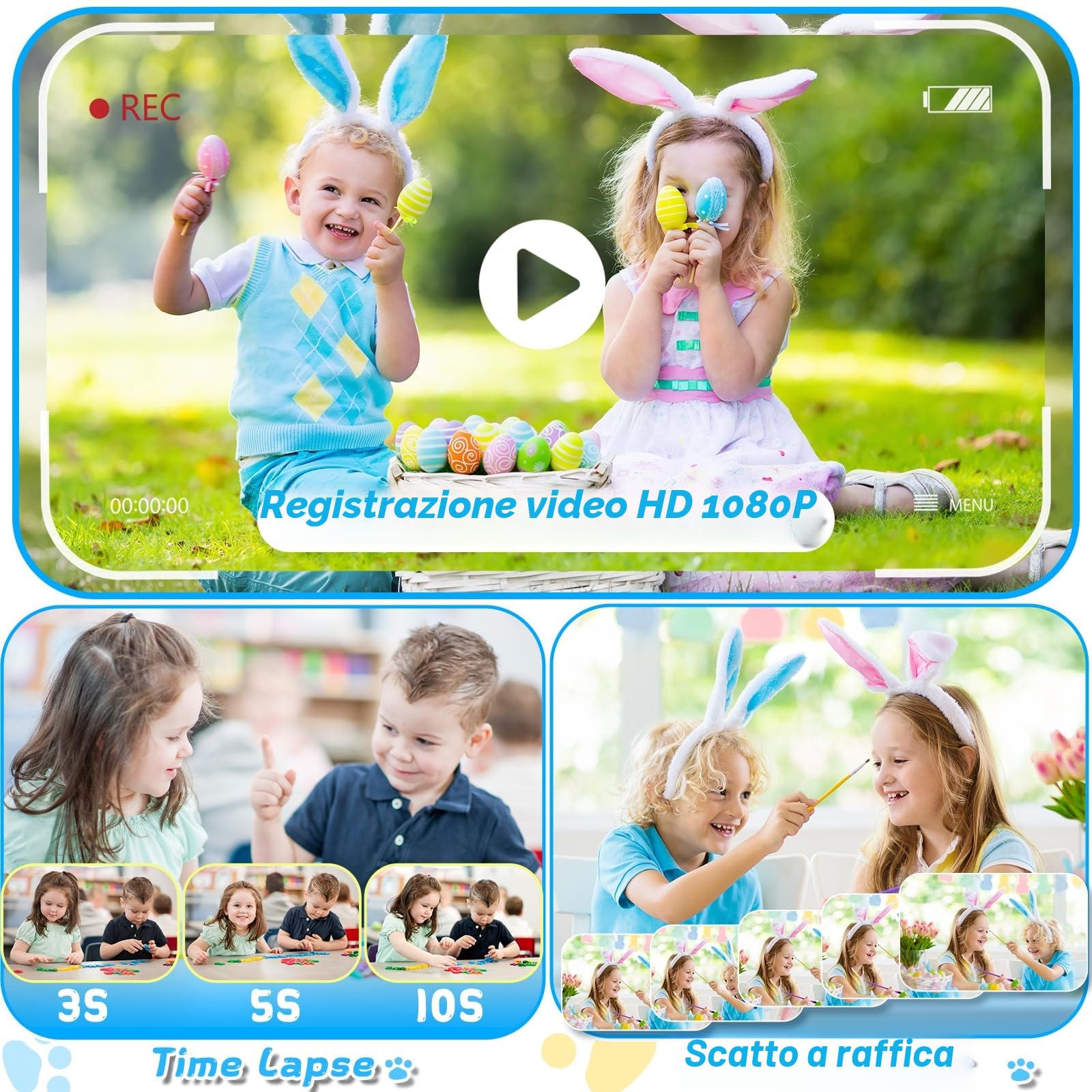 Macchina Fotografica Bambini con 360° Obiettivo Zoom Rotante | 3,5" Ampio Display | 1080P HD Fotocamera Digitali Bambini con Selfies | Flash | Scheda da 32G | Regalo Bambina Bambino 3-12 Anni