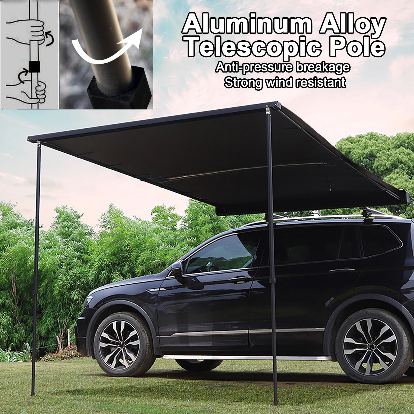 Auto Markise Camping Einziehbare Auto-Seitenmarkise für den Außenbereich, Ausziehbare Ripstop-Fahrzeugmarkise für Überlandcamping, PU5000 mm, Wetterfest, für SUV/LKW/Van (Size : 160x250cm/5.2X