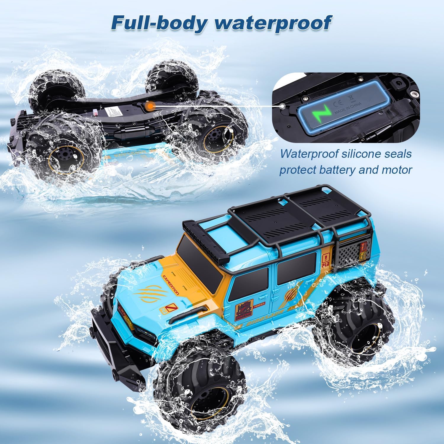 1:14 RC Police Car Waterproof Amphibious Remote Control Police Car for Kids with Siren Lights Boys Girls Age 6 7 8 9 10 11 12 Gift Present Toy(Blue)