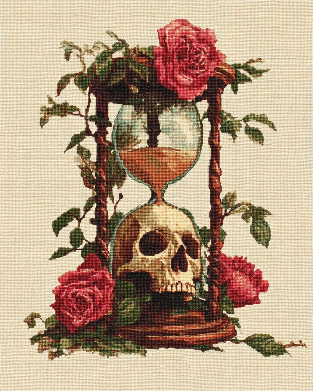 RKFLGEW 14CT Counted Cross Stitch Kits Hourglass and Rose DIY Cross Stitch Patterns Kits Crafts Needlework Embroidery Set for Home Decor 40x50cm