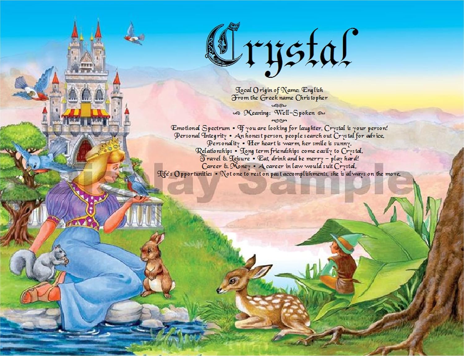 TheNameStore Gift Card Birthday Anniversary Keepsakes 100 unique colorful background art theme choices personalized with your name and it's meaning (Princess)