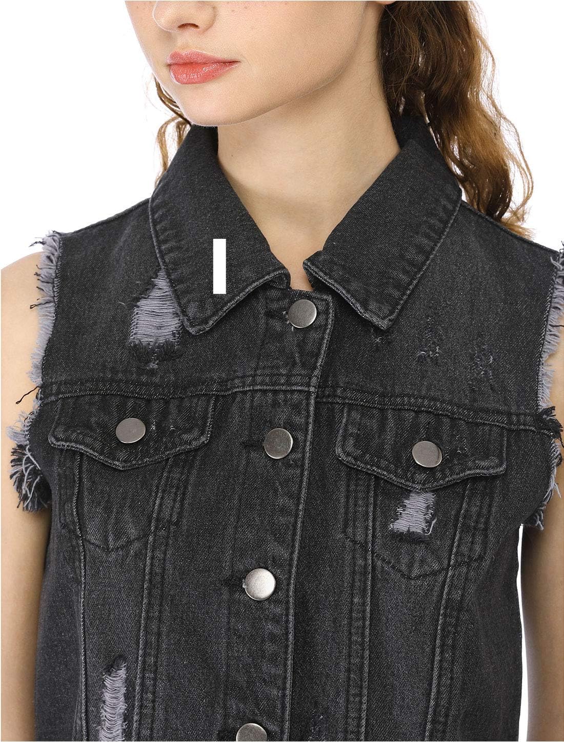 Allegra K Women Denim Vests Sleeveless Jacket Button Closure Western Washed Distressed Jean Vest - Image 3