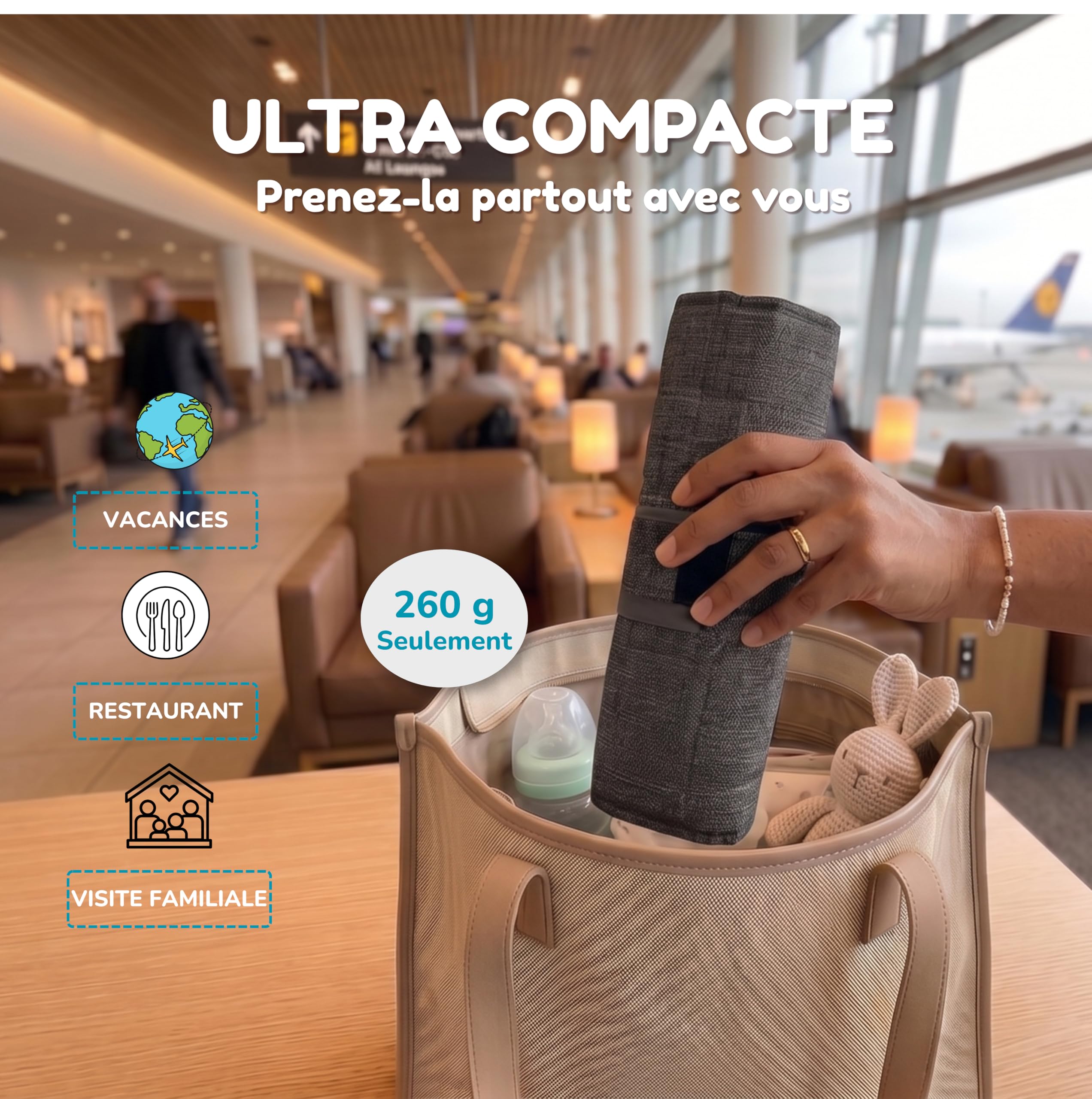 Chaise Nomade Bebe Sécurisée et Ultra Compacte, Siège Bébé Repas Voyage Pliable et légère, Rehausseur Chaise Haute, Harnais Ajustable lavable pour Sorties, Restaurant, Vacances, enfant de 6 à 36 mois