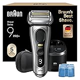 Braun Series 9 Pro+ Rasierer Herren Elektrisch, Elektrorasierer mit 5 Pro Rasierelementen, Rasierapparat ProTrimmer & Reinigungsstation, 60 Min Laufzeit, Made in Germany, 9567cc, Silber inkl. Reinigungsstation und Reiseetui