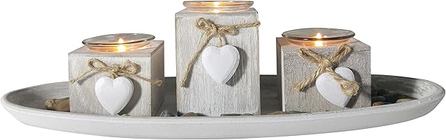 khevga Shabby Chic Grey Provence Heart Tealight Holder set of 3 (Grey)