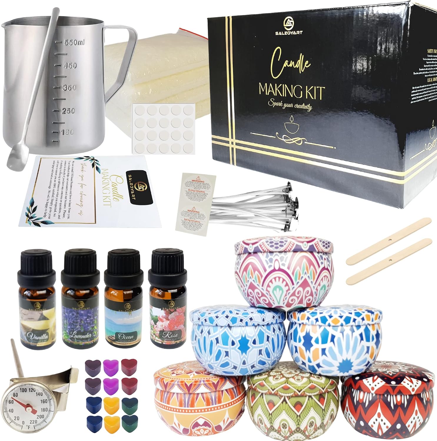 SALZOYART Candle Making Kit for Adults-, Lqrge Black & Gold Tins, Larage UK