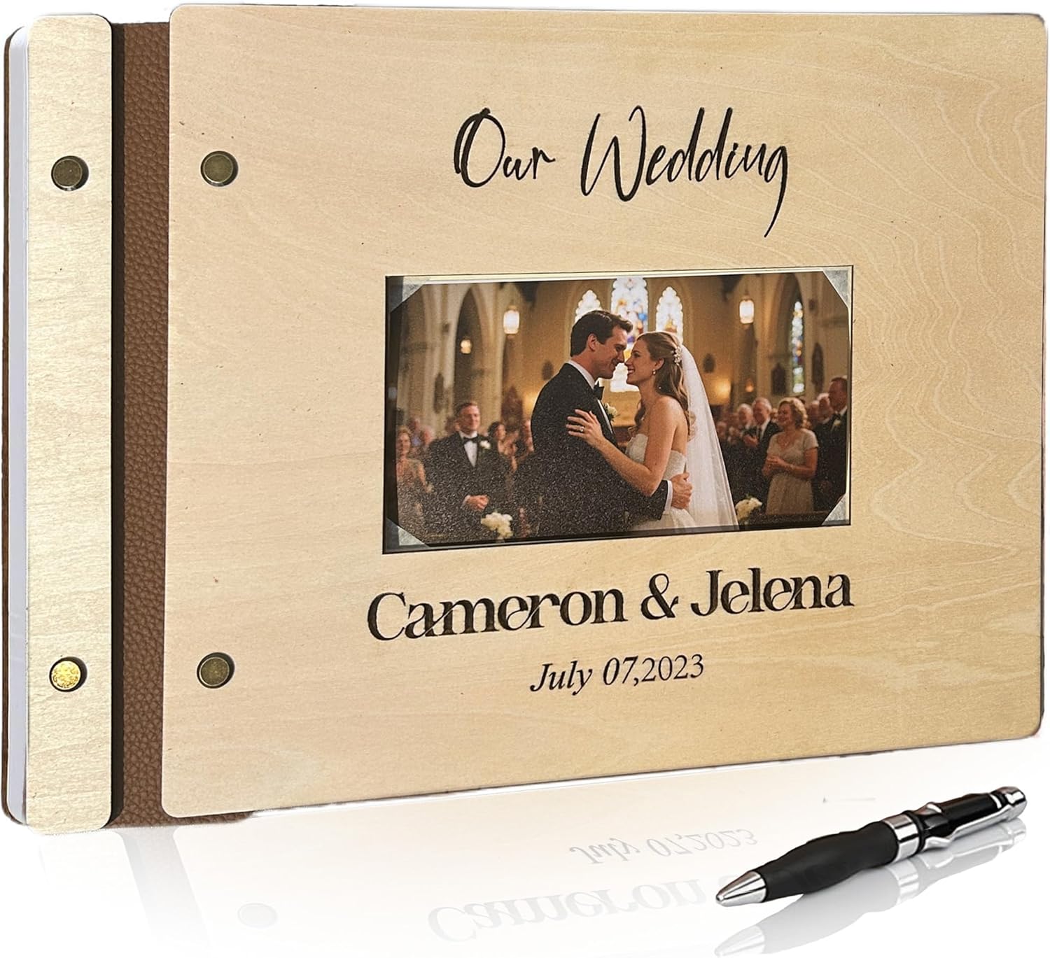 Handcrafted Memory Book with Engraved Wood Cover - Custom Photo Wedding Guest Sign In, Love Story Keepsake,Anniversary Memory Keepsake Journal (A5)