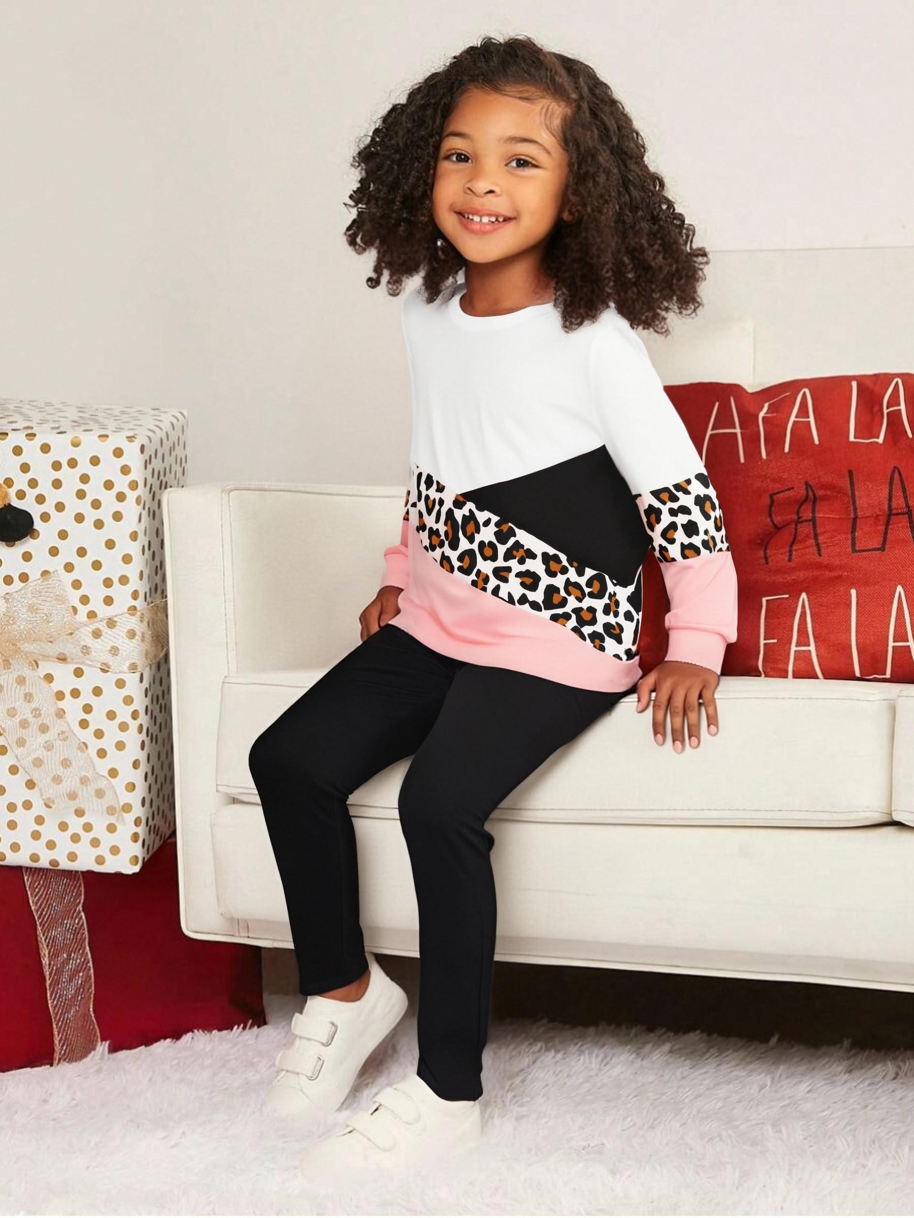 Conjunto de ropa para niña y niña, sudadera con estampado de oso, pantalones de retazos de colores, 2 piezas, conjunto de ropa de otoño e invierno