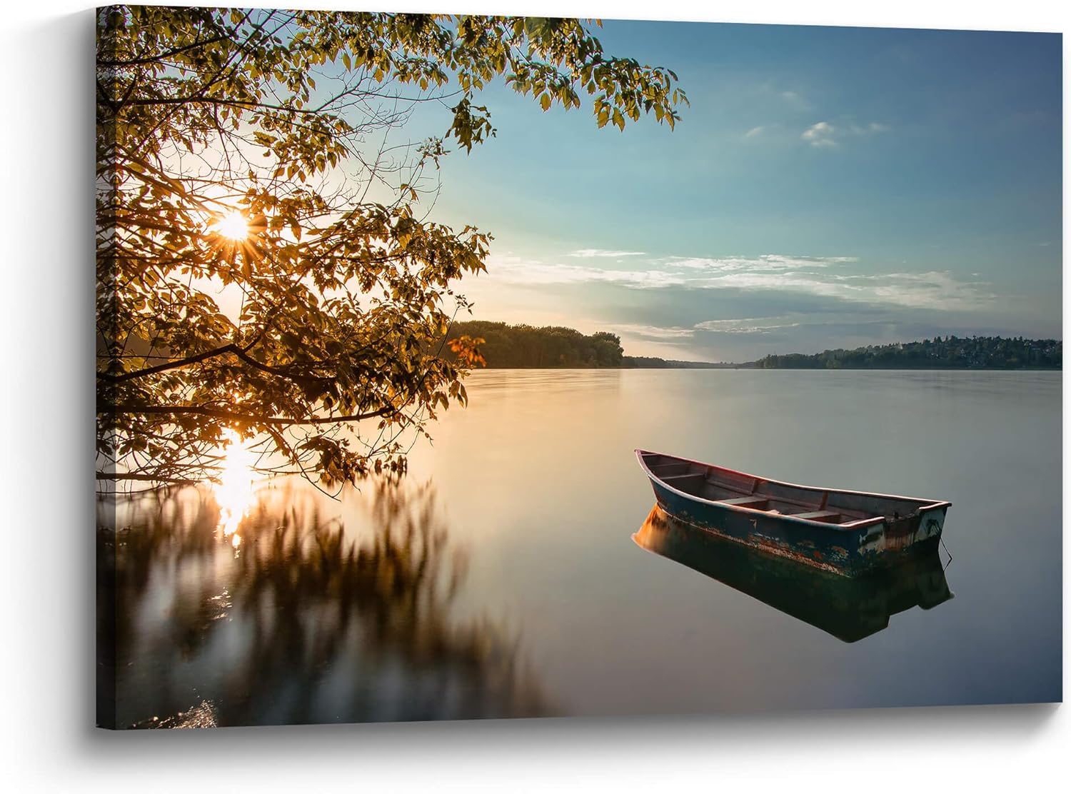 the stream design Lake Landscape Canvas Wall Art: Sunset Nature Scenery Picture Painting Print Decor Relaxing Boat Water Artwork for Bedroom Living Room Home Office Decoration Lake 03 24L" x 16W"