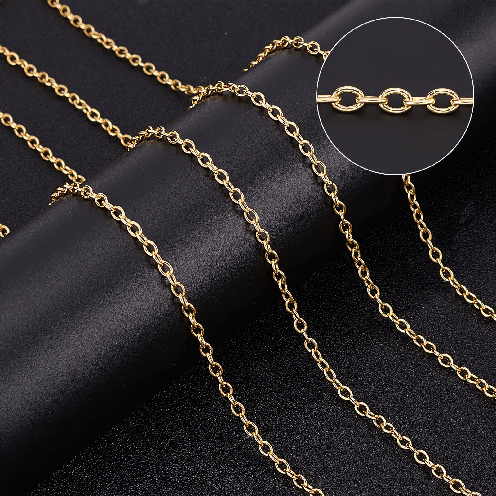 Beebeecraft Catene Portacavi In Ottone Da 16.4 Piedi Catena A Maglie Ovali Piatte Placcate In Oro 18K con 20 Chiusure A Moschettone e 50 Anelli di Salto per Creazione di Braccialetti Orecchini Collana