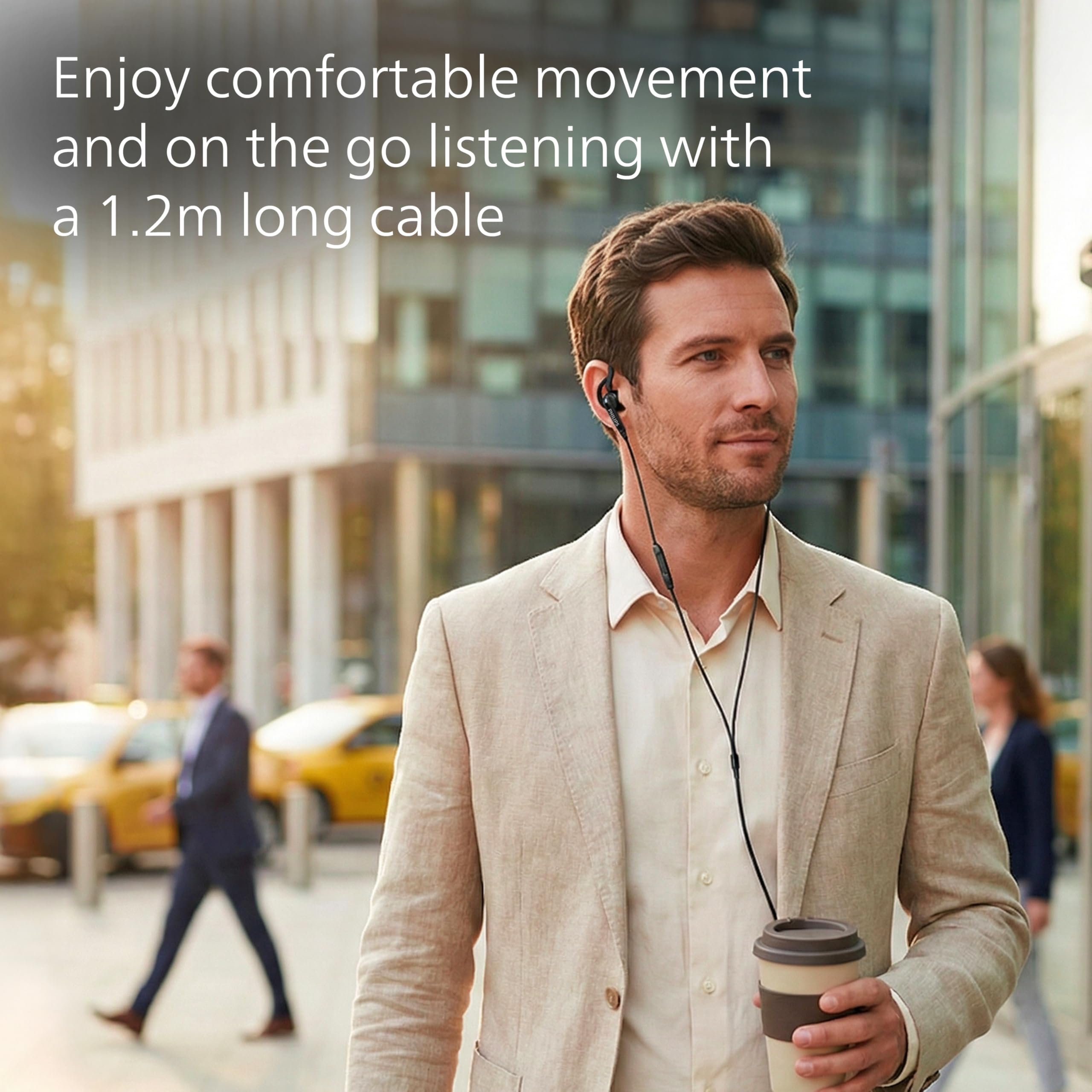PHILIPS TAA1009BK/94 in-Ear Sports Wired Earphones with Mic, 12mm Neodymium Drivers, Secure Fit Wing Tips, IPX4 Splash/Sweat Resistant, 3-Button Remote, 1.2 m Cable with 3.5 mm Stereo Plug (Black) — Amazon image 4