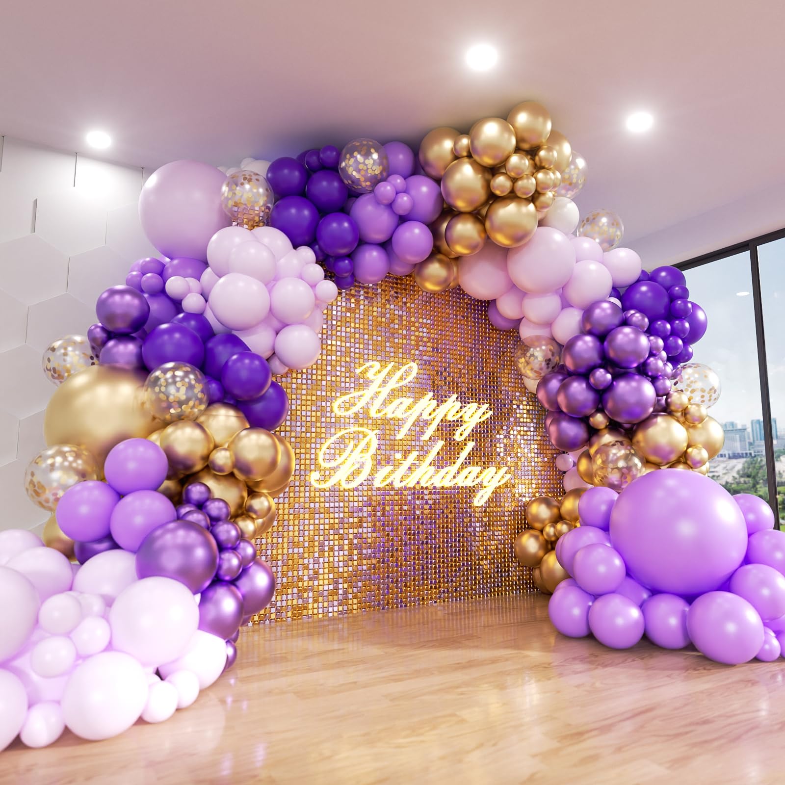Purple Balloon Arch Kit, ADOINBY 153Pcs Different Sizes inch Lavender Metallic Purple and Gold Balloons and Confetti Party Balloon Garland Kit for