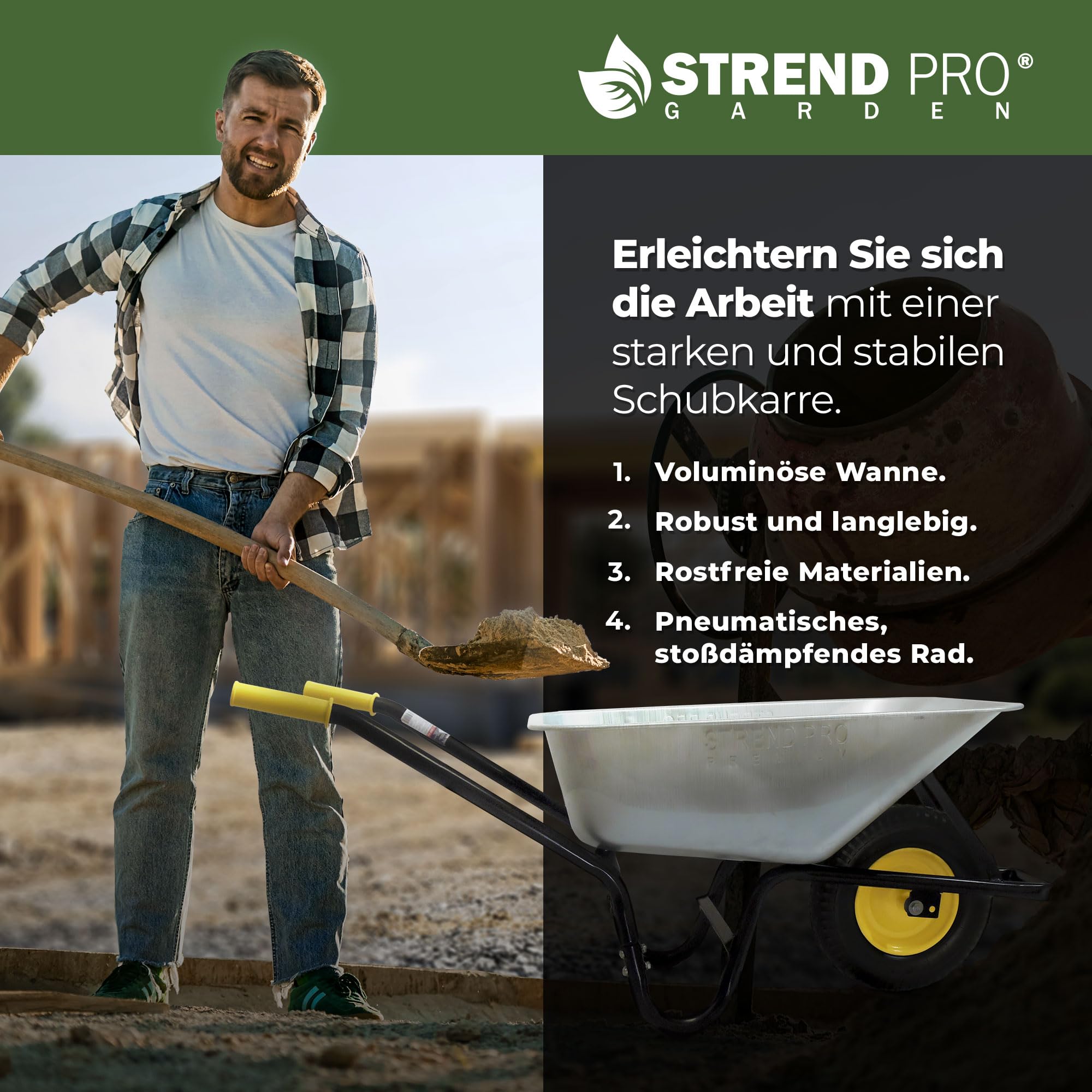 Schubkarre mit Lufträder 85L 250KG | Bauschubkarre | LEICHT und PRAKTISCH Schubkarre groß | Schiebkarre | Gartenschubkarre | Schiebetruhe