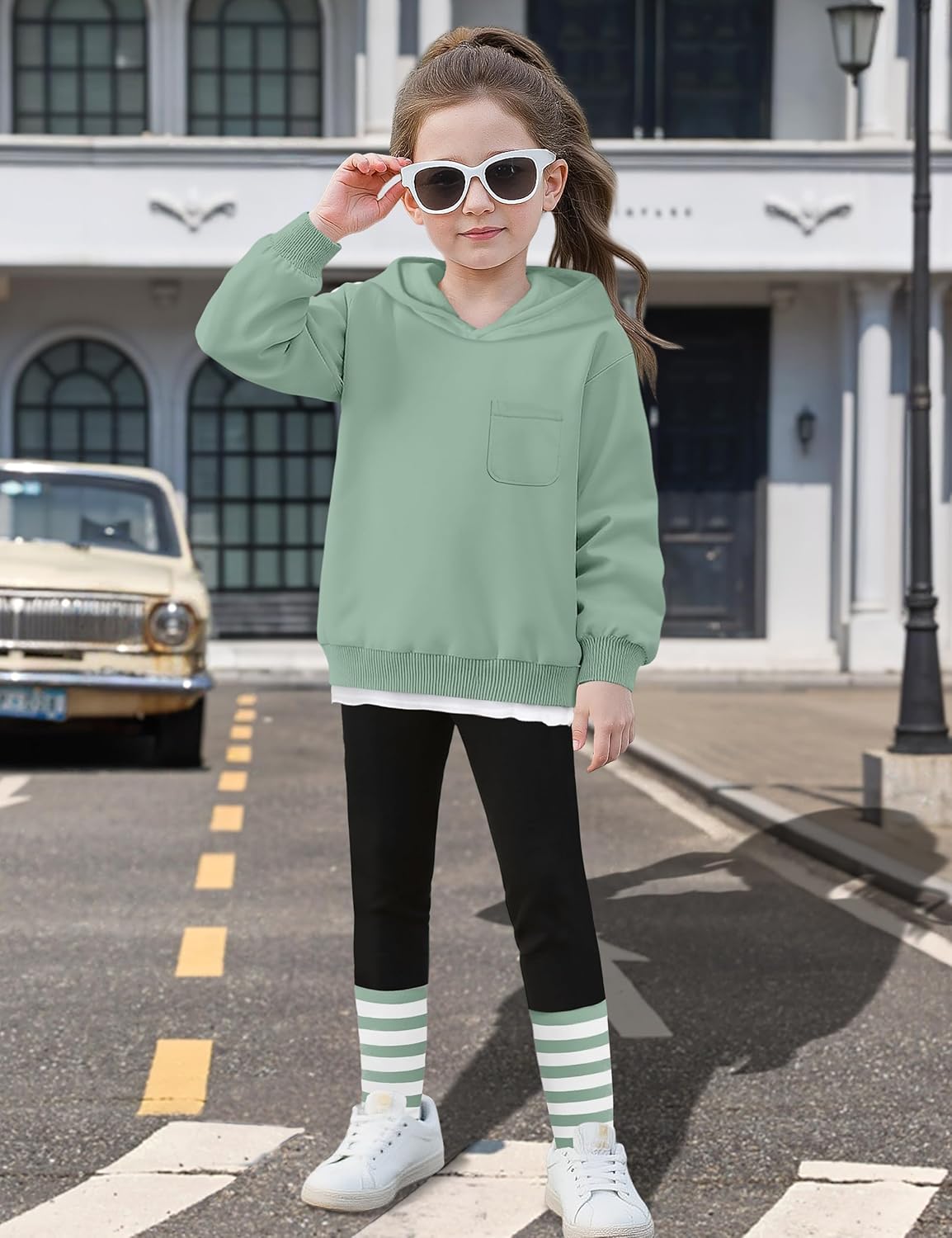 NAPU Girls Clothes Pullover Hoodies Little Girls Clothes 2Pcs Outfits Sweatsuit Striped Leggings Set Fall Winter Outfit 3-8Y - Image 2