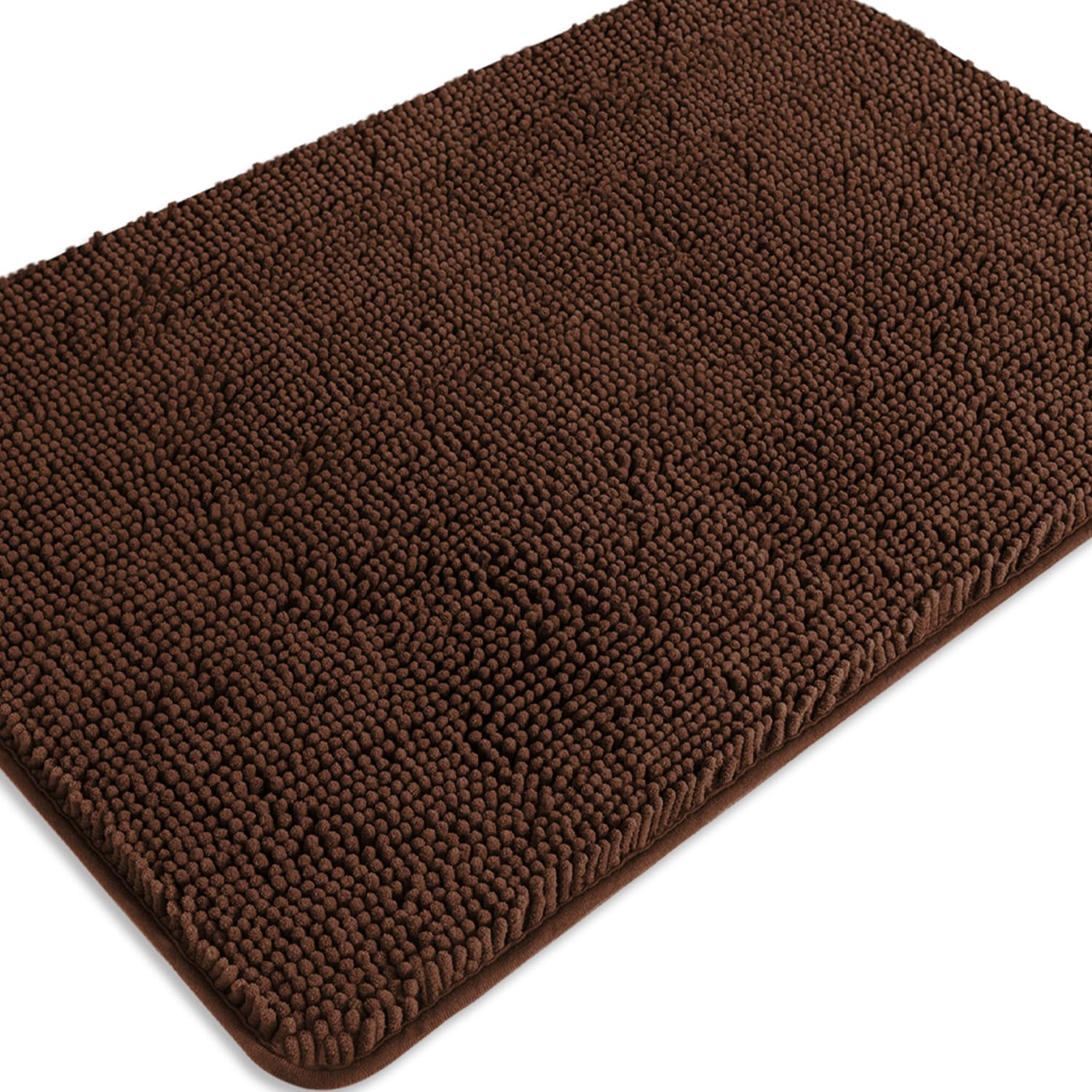 PureSwan Brown Bathroom Rugs – Absorbent and Washable Bath Mat, Non-Slip, Thick Soft Chenille Bath Rugs for Bathroom Floor, Shower, Sink - 24" x 36"