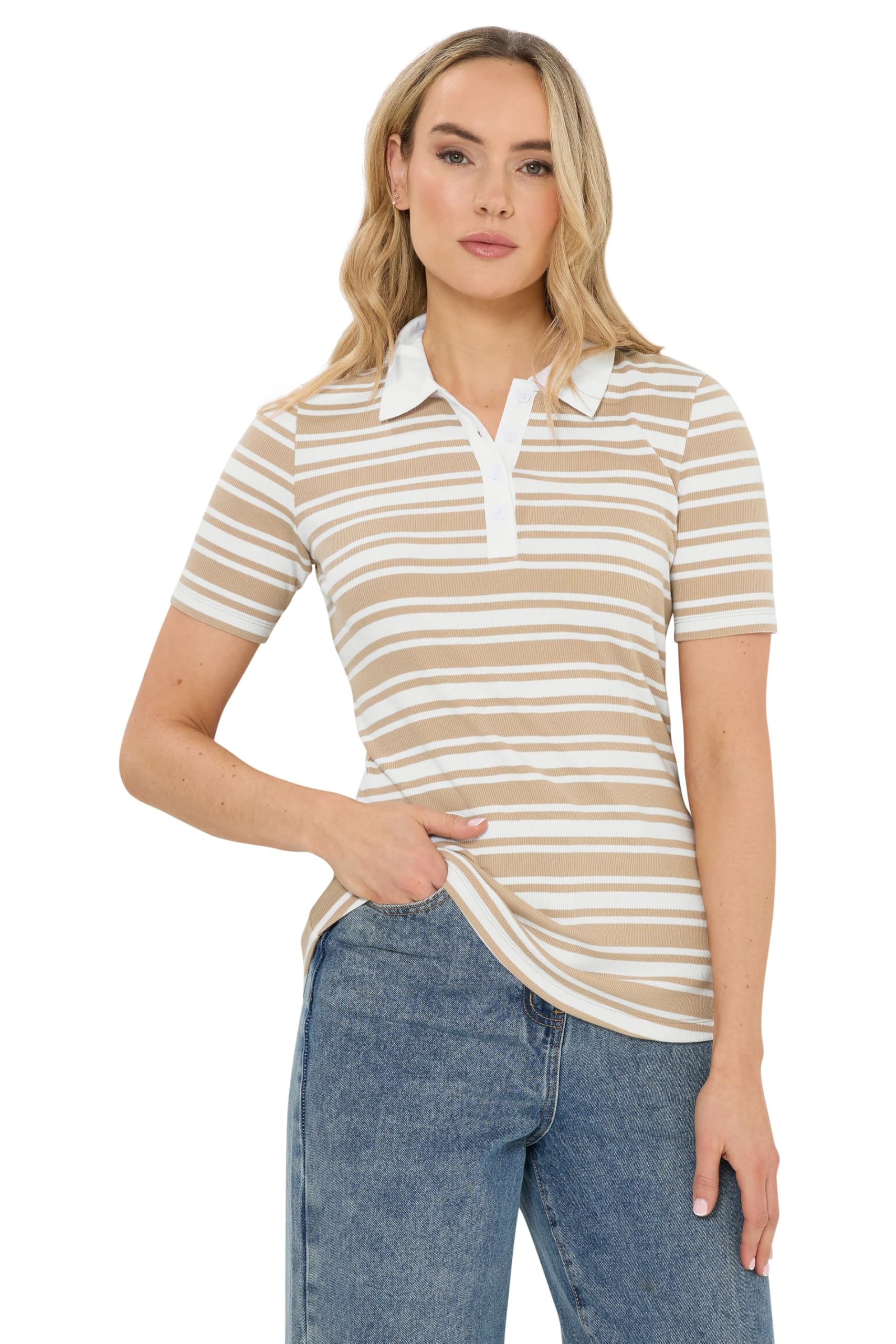 Long Tall Sally Women's Natural Tall Stripe Polo Top In | : Size 16