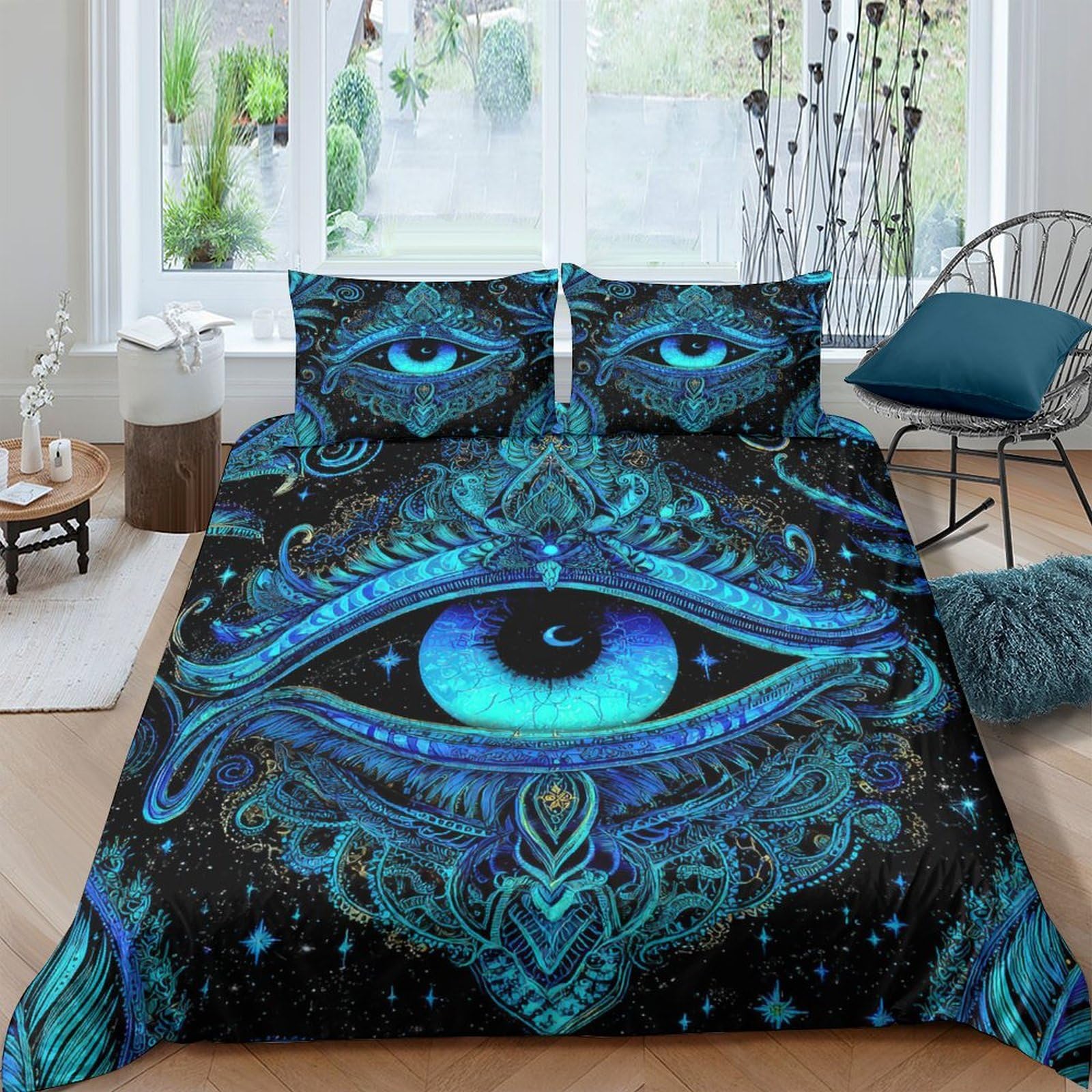 Ctjqhvkz Style-9 3D Printed Mystic Eye Fitted Sheet Microfiber Soft Breathable Blue Psychedelic Bed Cover For Bedroom Dorm Decor Single（135X200cm）