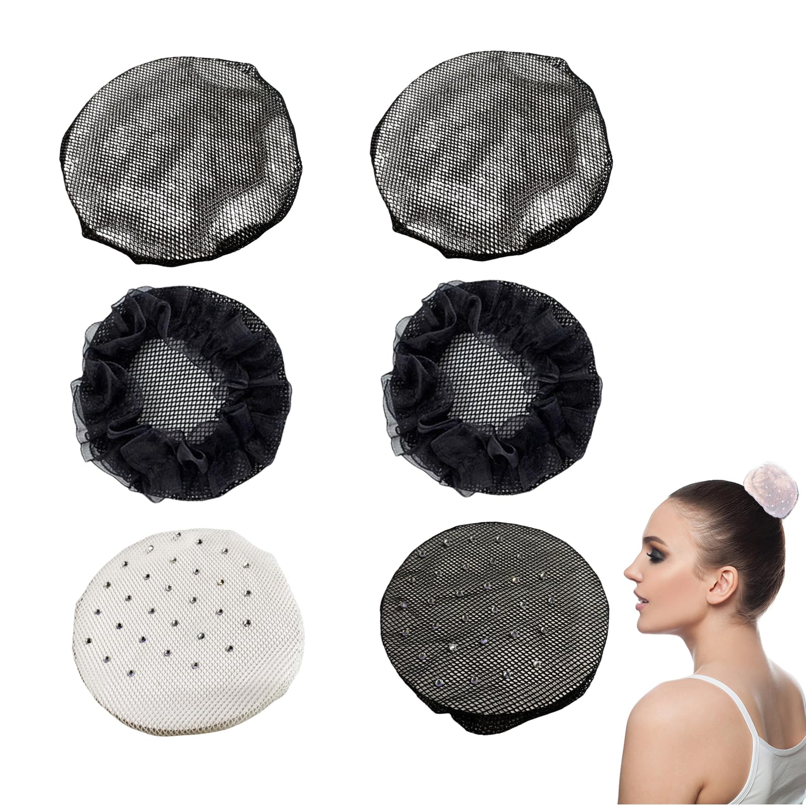 VINZOR Reti per Capelli,Retina per Capelli Chignon,6 Pezzi Retine per Capelli,Retina per Capelli Chignon Bambina,Retine per Capelli Per Hotel,Retina per Capelli Chignon Bambina con Perline