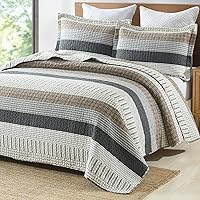 PANGUSHAN King Size 100% Cotton Quilt Set - Farmhouse Patchwork Reversible Bedspread, Lightweight All-Season 3-Piece Bedding White/Brown/Grey