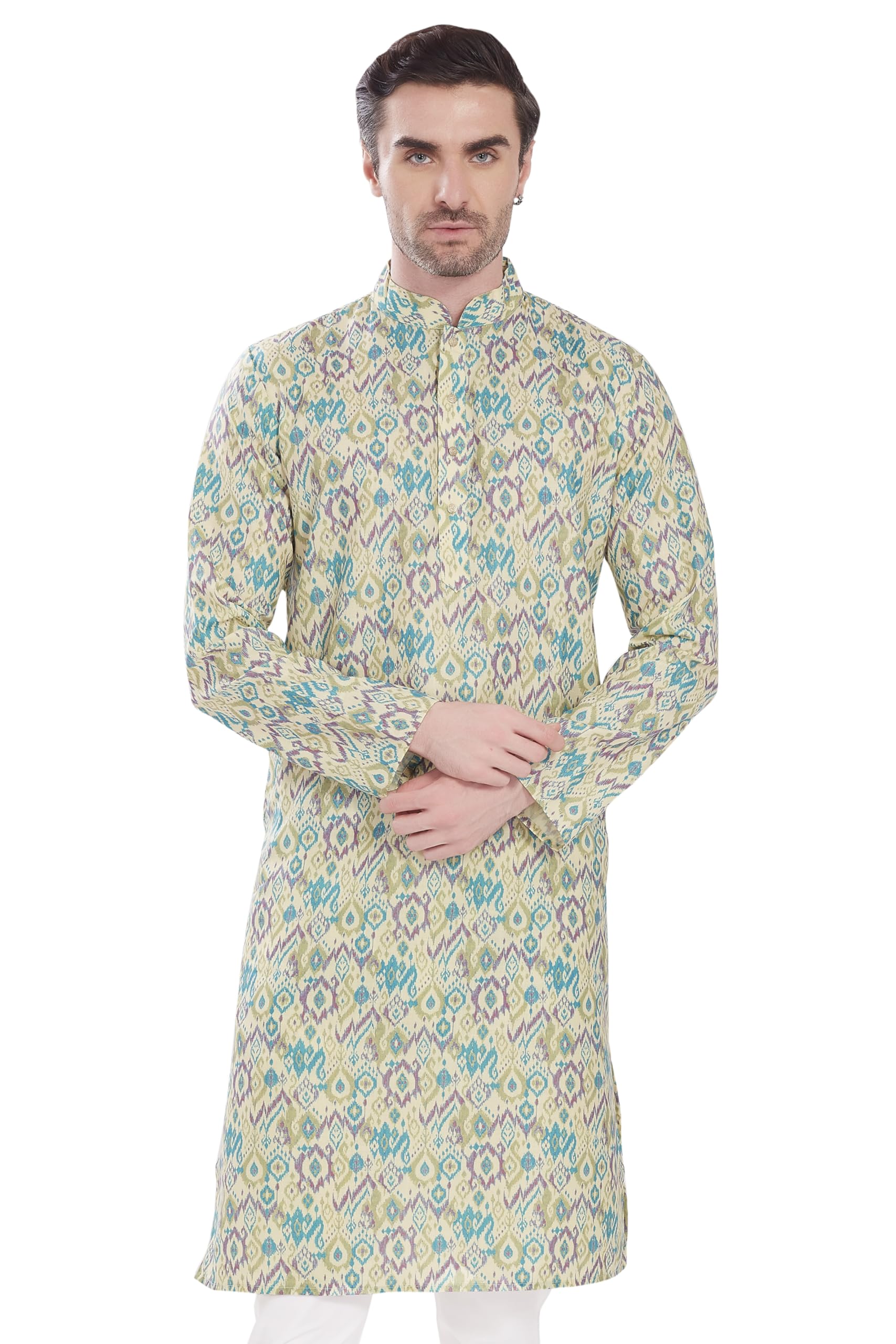 divisive Men's Linen Cotton Blend Printed Regular Fit Long Kurta-picture-37