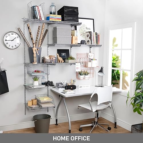 Miniatura 2 de SOH DESIGN Kit de estante de armario de alambre plateado, estantería para áreas abiertas, riel de estante con estantería expandible y sistema