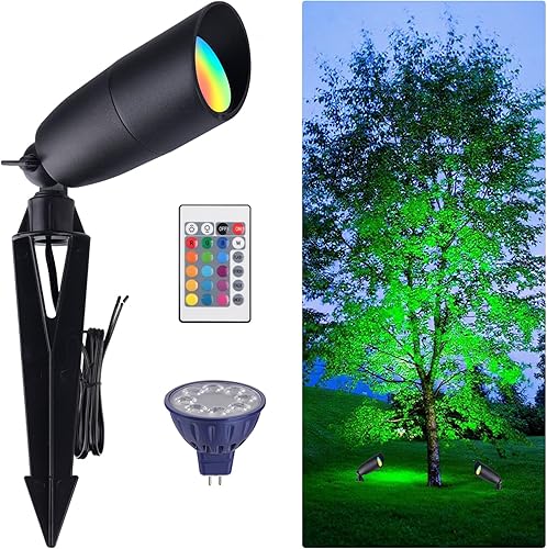 Cheopha Luz de paisaje de bajo voltaje de 12 V, bombilla LED MR16 que cambia de color, blanco cálido y múltiples colores RGB, foco de aluminio para Cheopha Luz de paisaje de bajo voltaje de 12 V, bombilla LED MR16 que cambia de color, blanco cálido y múltiples colores RGB, foco de aluminio para