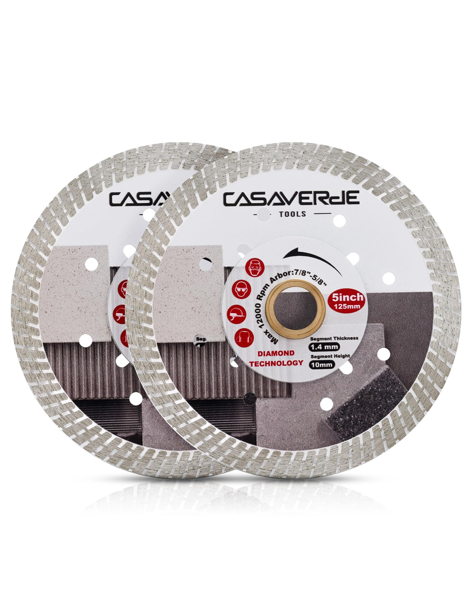 Casaverde 2Pcs Super Thin Diamond Cutting Disc 125mm x 1.4mm x 22.23mm,Ideal for Porcelain,Ceramic,Marble,Granite & Concrete