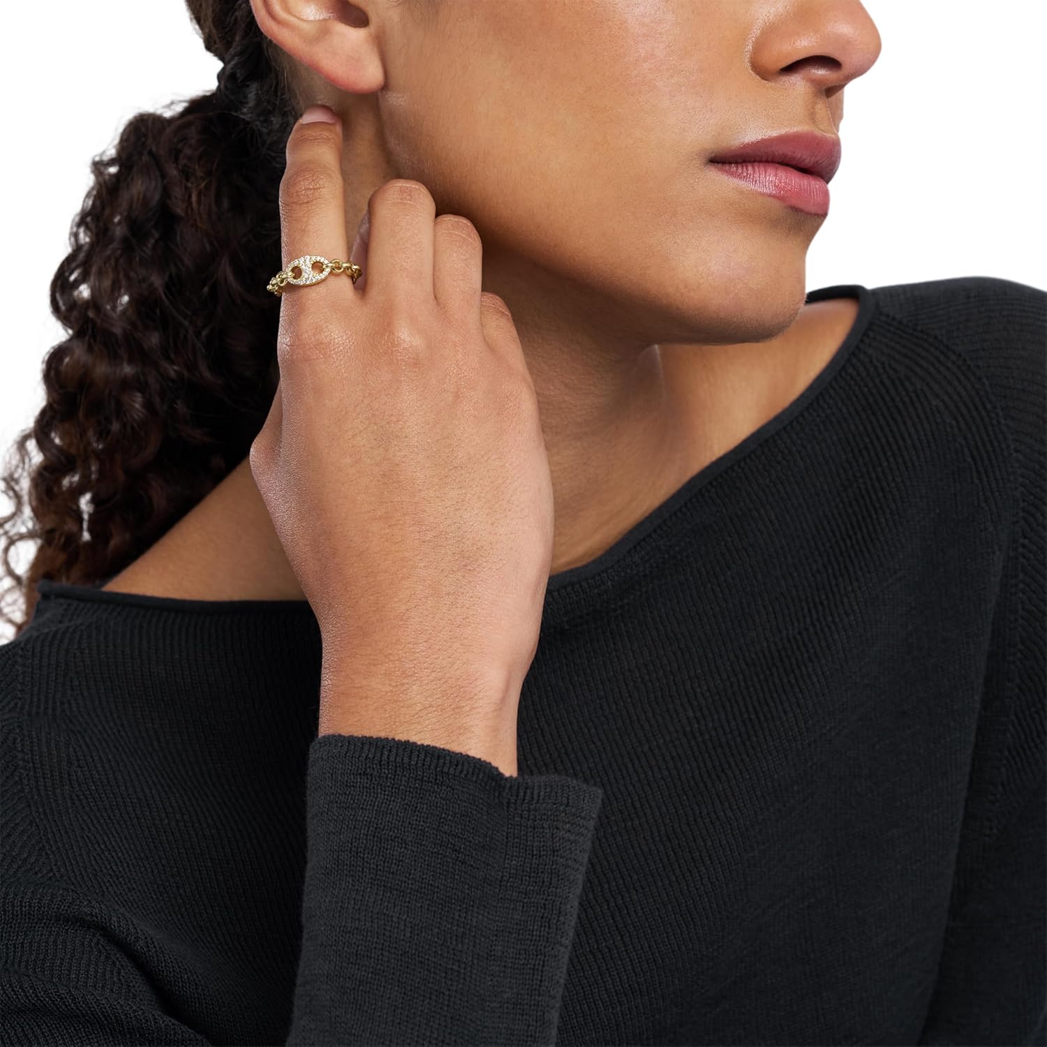 Emporio Armani レディース ゴールドトーンブラス センターフォーカルリング、EGS3271710