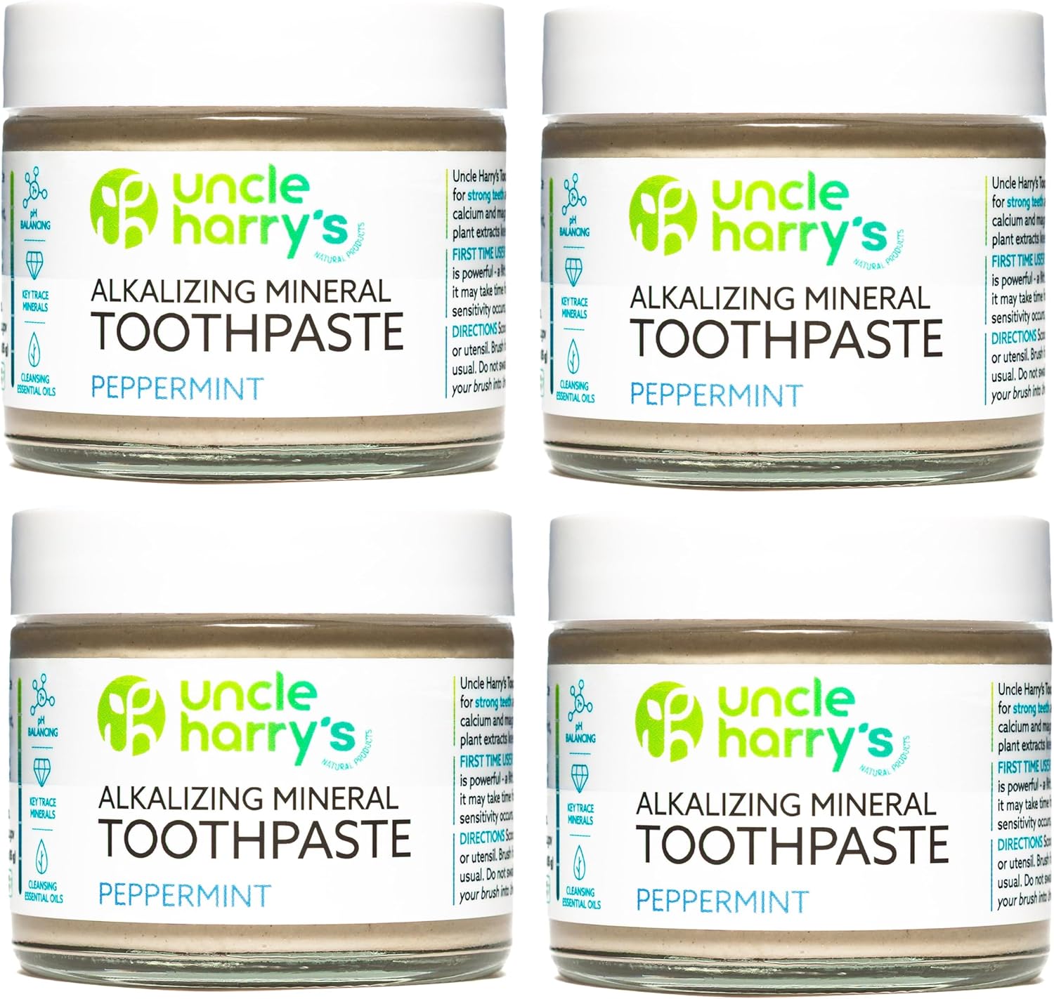 Uncle Harry's Peppermint Remineralizing Toothpaste | Natural Whitening Tooth Paste Freshens Breath & Promotes Enamel | Vegan Fluoride Free Toothpaste (4 Pack)