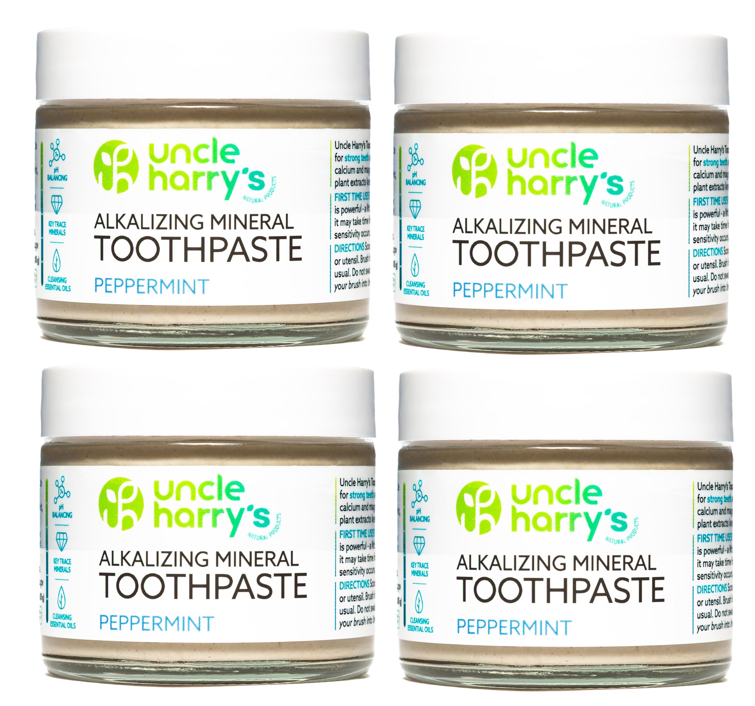 Pack of 4 Uncle Harry's Fluoride Free Toothpaste - Peppermint (3 oz glass jar)