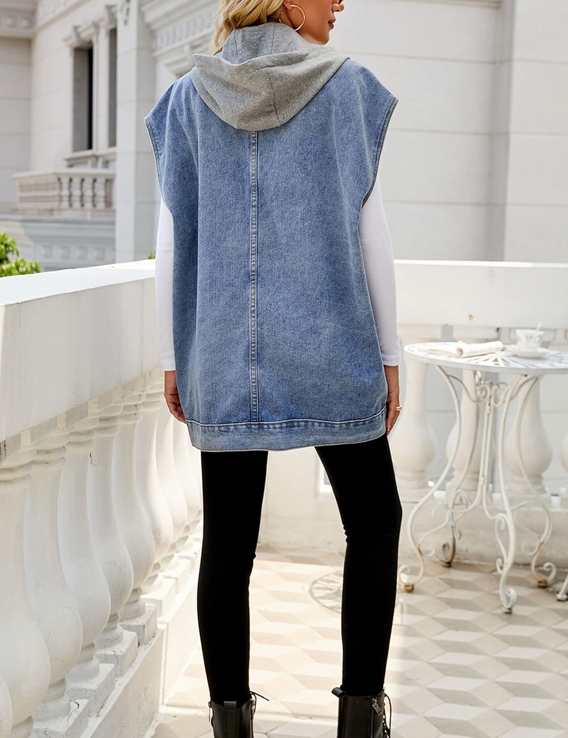 Zontroldy Denim Jean Vest for Women Oversized Sleeveless Button Down Denim Jean Vest Waistcoat Shacket Jacket - Image 6