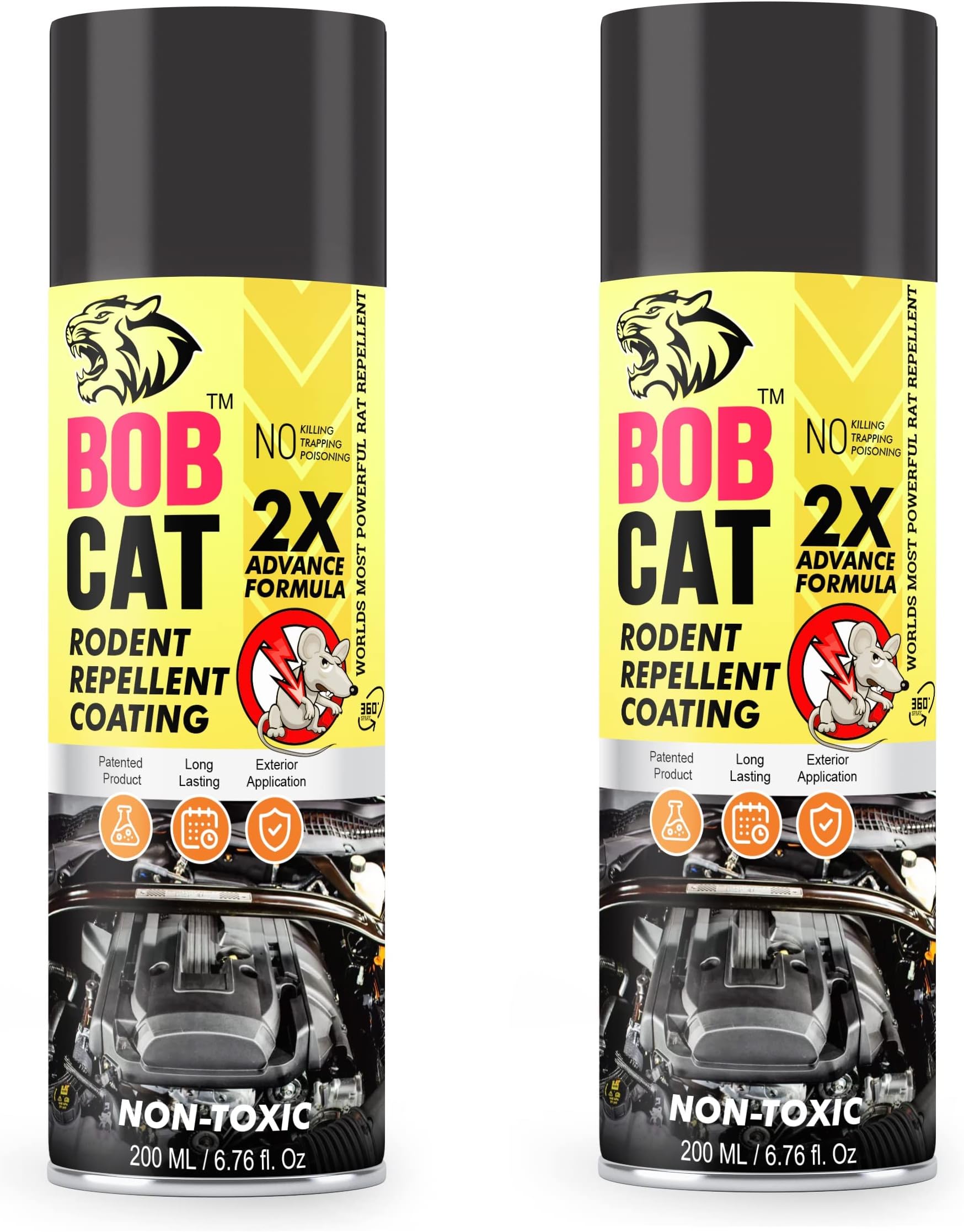 Shadow Securitronics Bob Cat Car Rat Repellent |Rodent Spray |Rat Repellent Spray for Home |2X Advance Formula |Rat No Entry Protection for Cars/Bike/Truck Engine & Wire | Pack of 2 X 200Ml