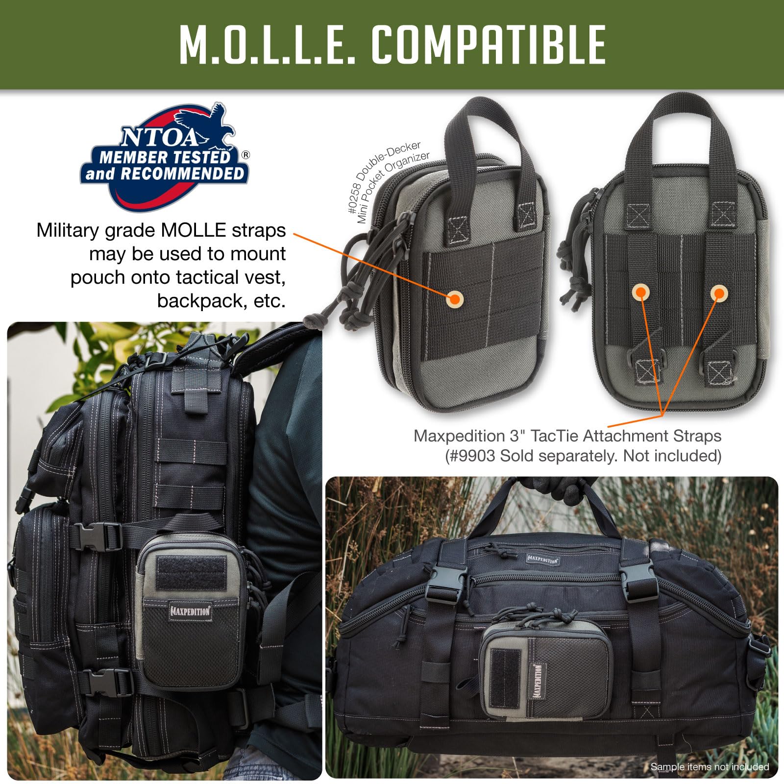 MAXPEDITION Double-Decker Mini Pocket Organizer (4” x 2.5” x 6”) EDC Pouch, Tactical Tool Pouch for Organization, Molle Accessories for Everyday Carry (Wolf Gray) 0258W