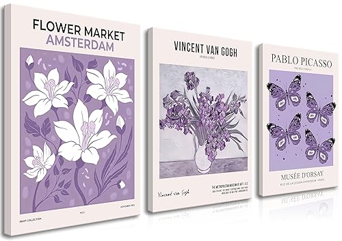 Van Gogh Canvas Wall Art Set of 3, Purple Lavender