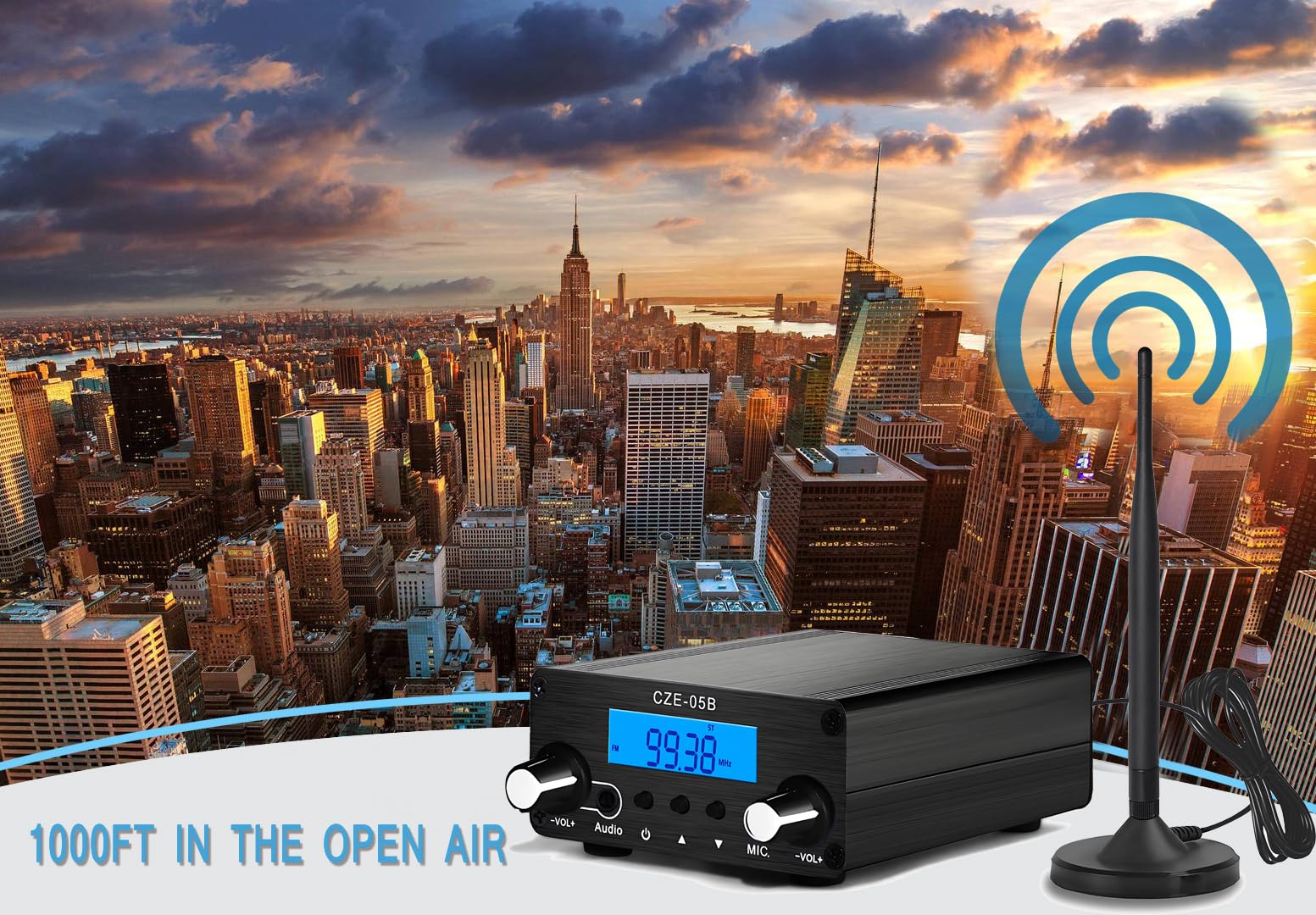 15W FM Transmitter - Long Range Wireless Broadcast For Drive-ins, Churches, Events With 3.5mm Mic Jack