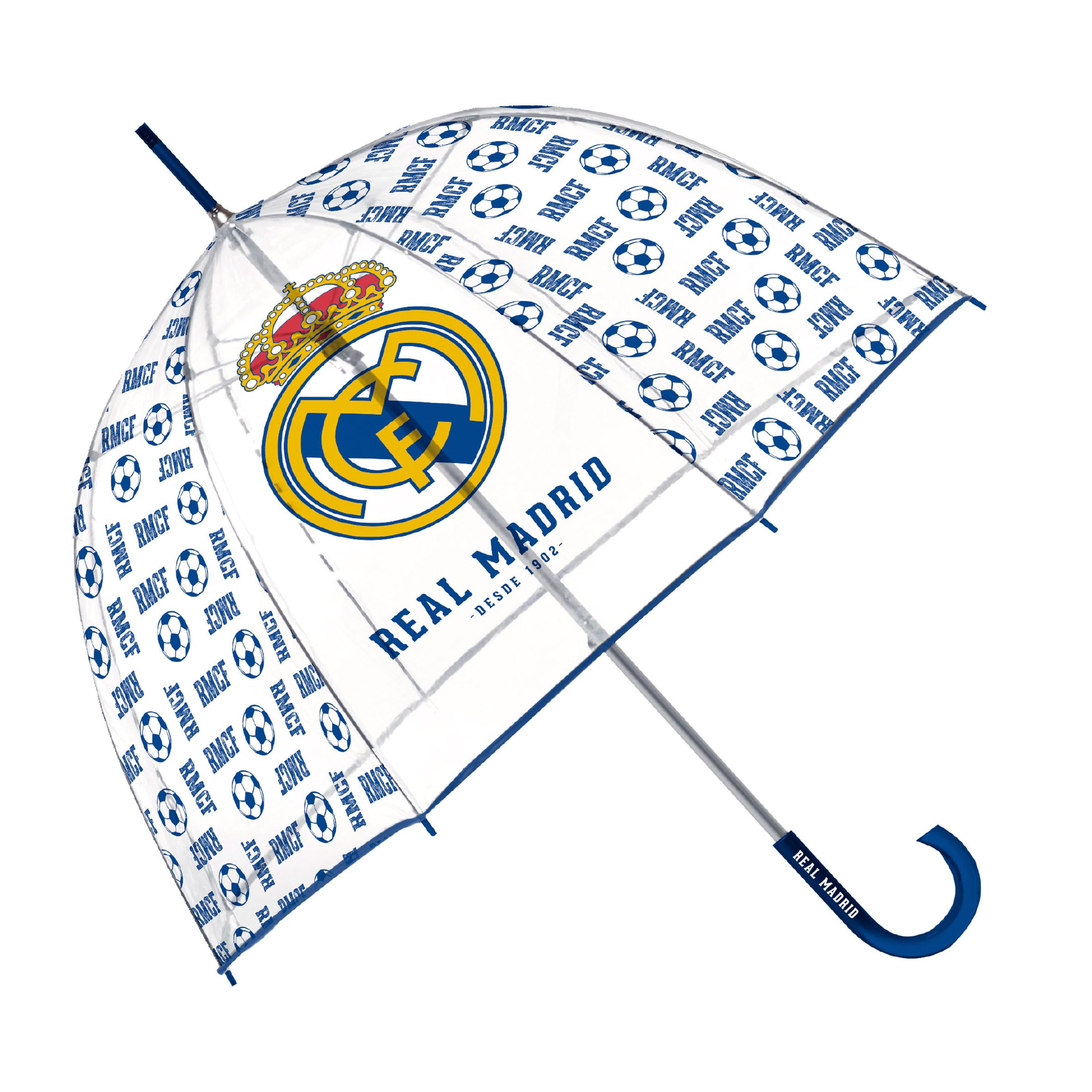 ARDITEX Paragüas Real Madrid para Niños, Eva Transparente, 8 Paneles, Diámetro 67 cm, Apertura Manual