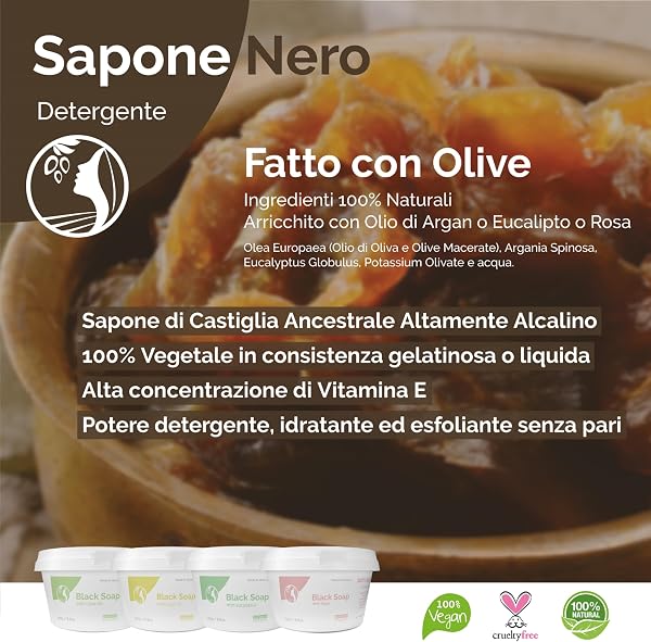 Fatima's Garden Sapone Nero con Nila Blu - Detergente Levigante Hammam, 500g - 3
