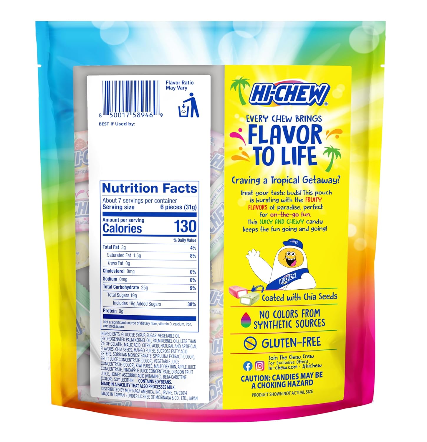 HI-CHEW Tropical Mix, Kiwi Pineapple Mango Dragon Fruit, 4 Stand Up Pouches, 220+ Pieces, 12.7oz each - Fun Soft & Chewy Bulk Candy - Juicy Fruity Flavors - Individually Wrapped for Sharing