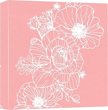 SIGNFORD Canvas Print Wall Art Flower Line Art Over Pink Background Botanical Wilderness Illustrations Modern Art Modern Colorful Multicolor Pastel for Living Room, Bedroom, Office - 12x12 inches