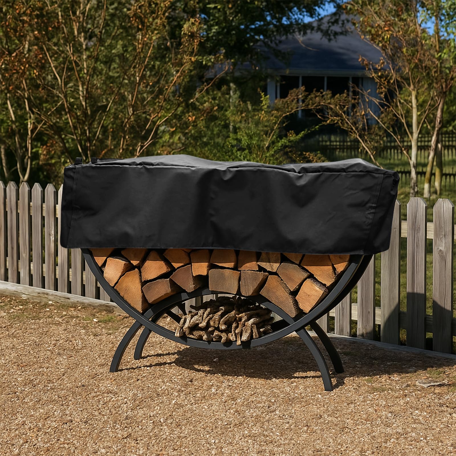 ファイヤーキング　ローフパン　アンバー　籐　トレイ　USA Amazon.com : Curved Firewood Rack Cover - Half Round Log Wood Ring