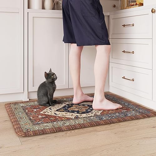 Vista 673 de KIMODE - Juego de 2 tapetes de cocina bohemios, antifatiga, antideslizantes, impermeables, ergonómicos, acolchados, cómodos, para lavandería, Caqui