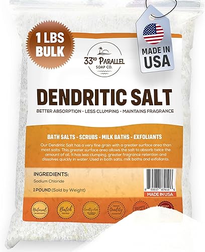 DENDRITIC - Sal (1 libra/16 oz) de grano fino prémium para sales de baño, exfoliantes, exfoliantes, baños de leche y más | Tamaños de 1 a 5 libras |