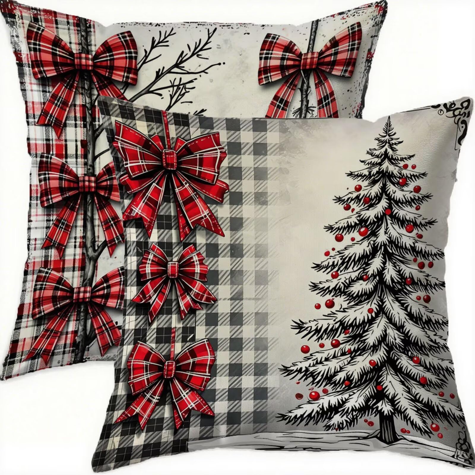 Housse coussin Noël velours rouge et noir 70x70 cm pour sublimer votre canapé de salon cet hiver