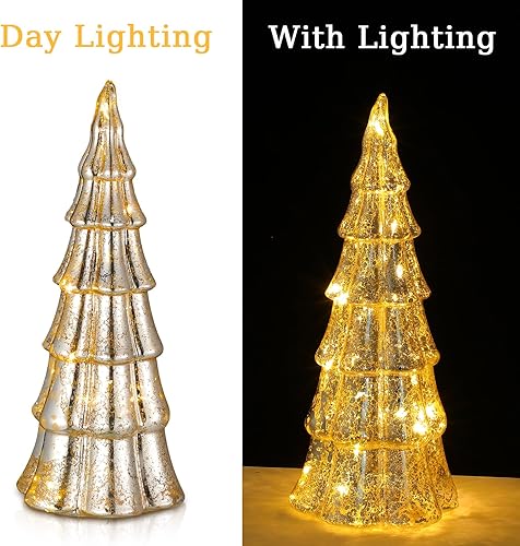 Miniatura 4 de Geetery 5 piezas de adornos iluminados de vidrio de mercurio para árbol de Navidad, funciona con pilas, cristal de mercurio, decoración de árbol de