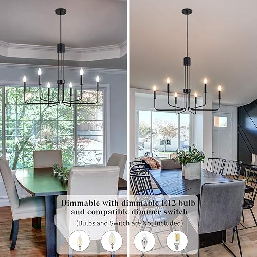 Miniatura 2 de ETONIMERR Lámpara de araña moderna negra con 6 luces negras para comedor, lámpara colgante industrial para isla de cocina, dormitorios, sala de